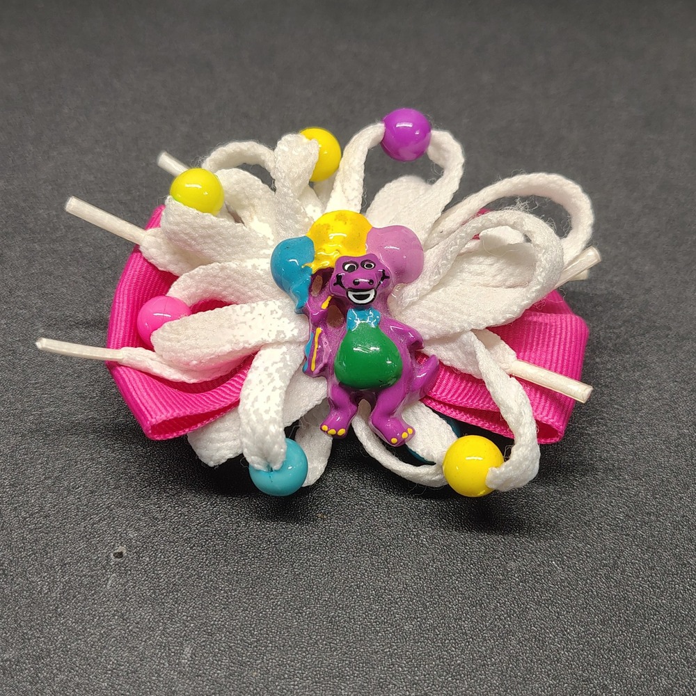 Vintage Barney Hair Clip Kids Pink White (Vintage 90s Barrette)